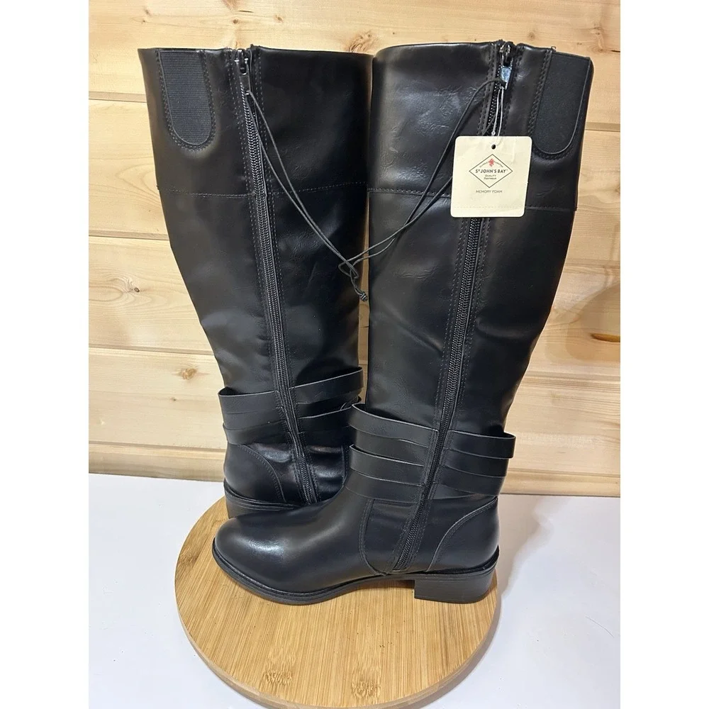 St Johns Bay Women's Black‎ Douglas Knee High 8M Riding Boots NWT
